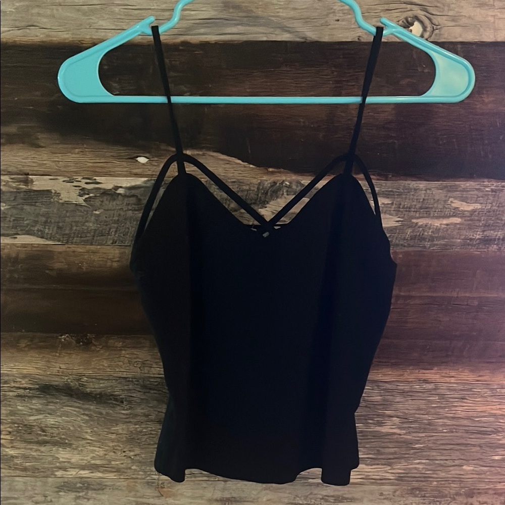Forever 21 Black Fitted Crop Top with Spaghetti Straps